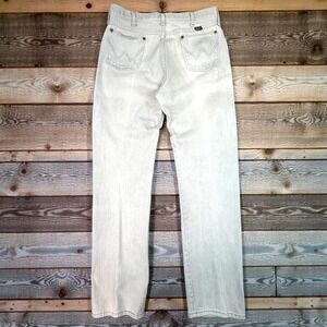 Vintage Wrangler Mens Denim Jeans Sz 36x36 (Fits 34x35) Light Gray Straight Leg